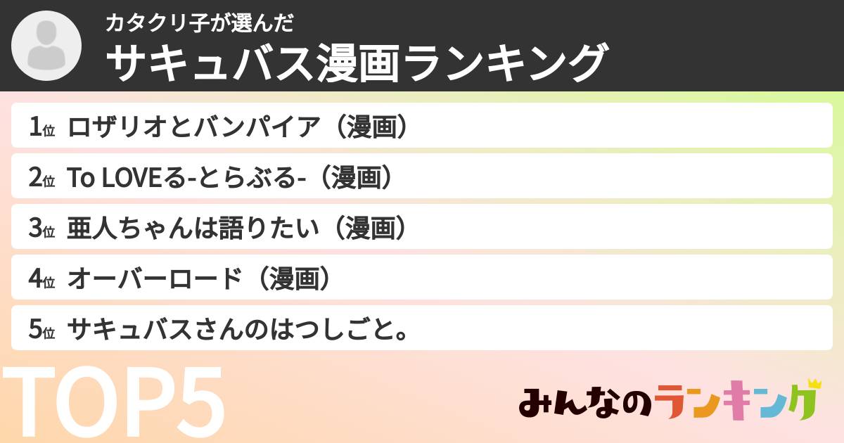 カタクリ子さんの「サキュバス漫画ランキング」