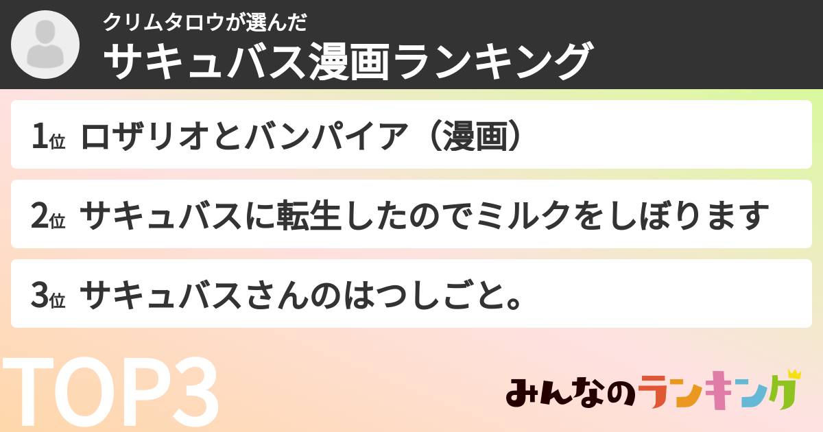 クリムタロウさんの「サキュバス漫画ランキング」