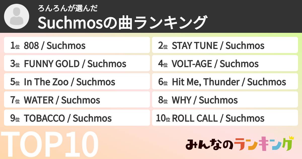 ろんろんさんの「Suchmosの曲ランキング」