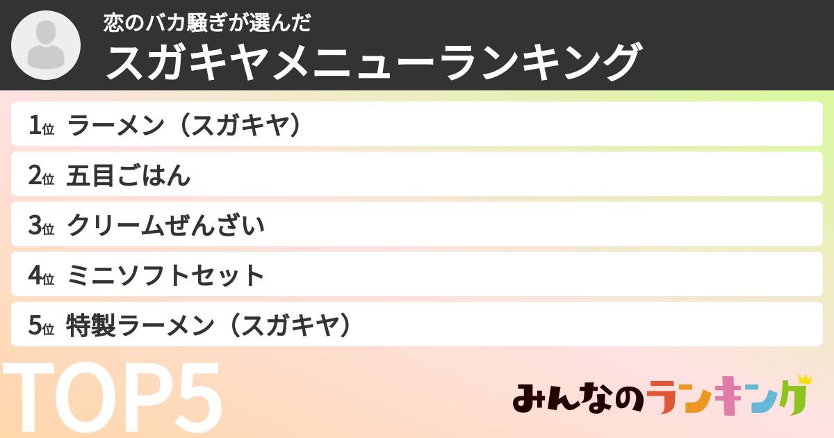 恋のバカ騒ぎさんの「スガキヤメニューランキング」
