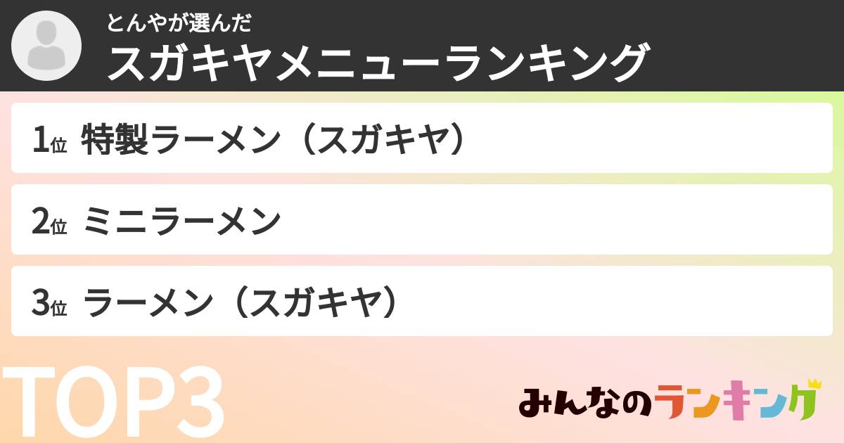 とんやさんの「スガキヤメニューランキング」