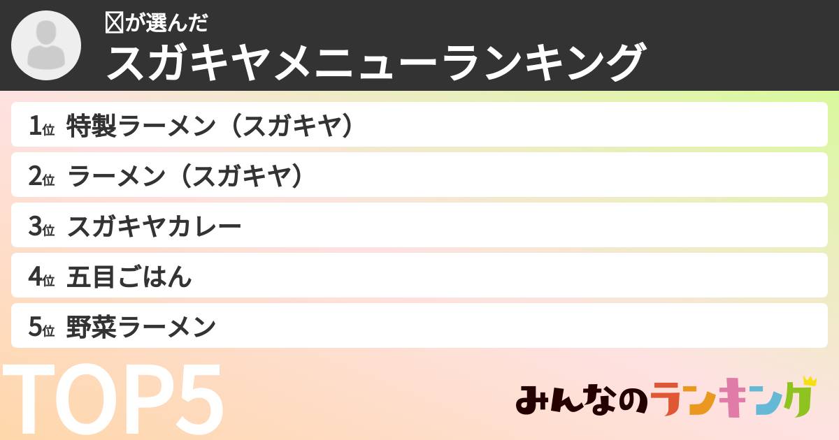 ☺さんの「スガキヤメニューランキング」