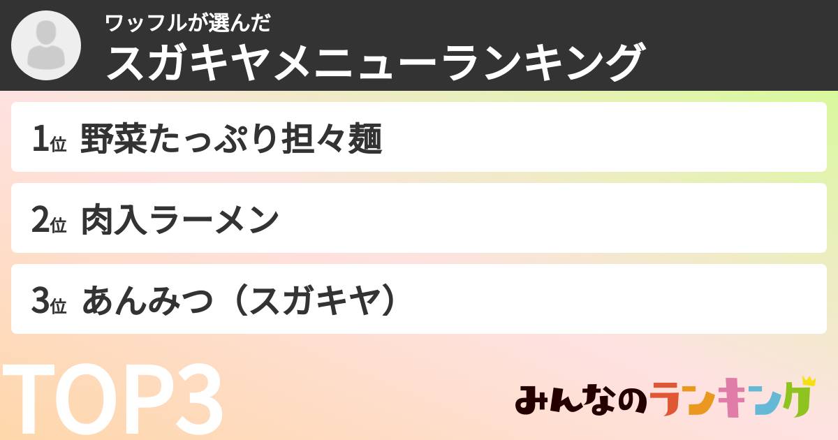 ワッフルさんの「スガキヤメニューランキング」