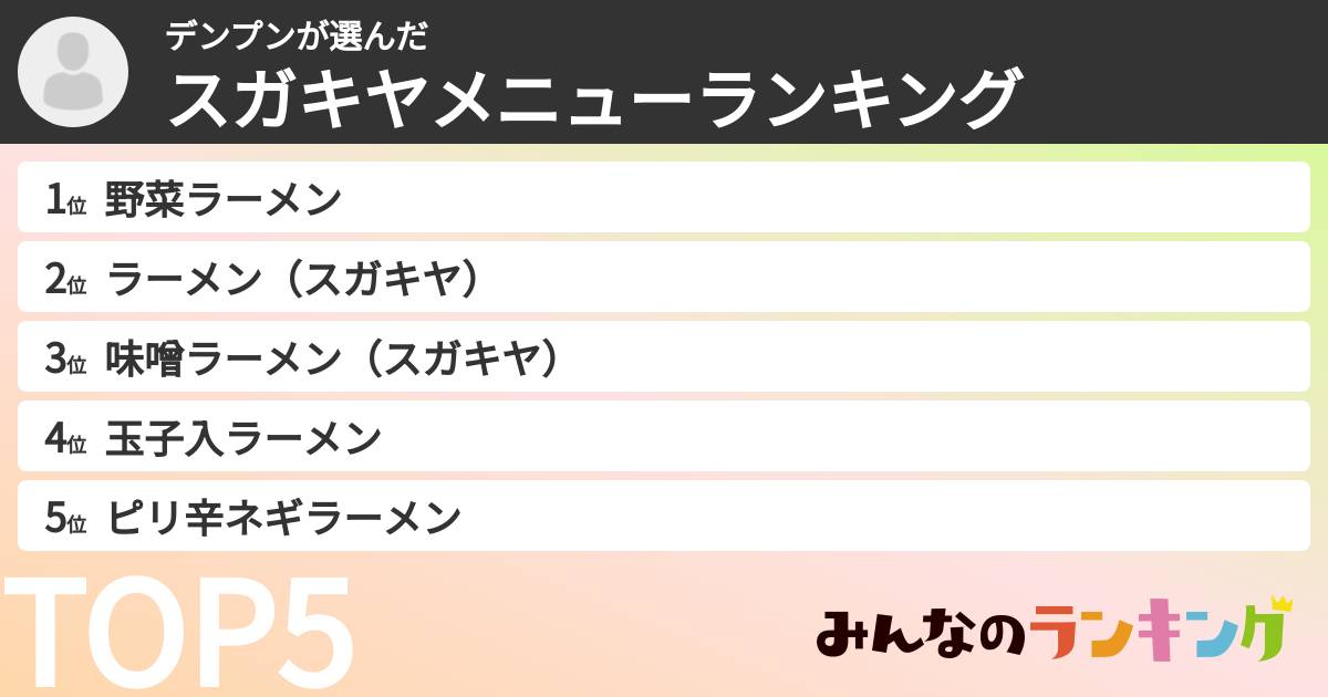 デンプンさんの「スガキヤメニューランキング」