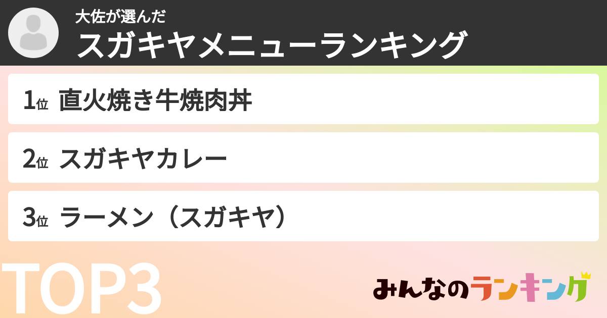 大佐さんの「スガキヤメニューランキング」