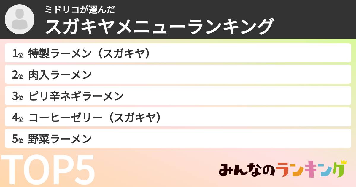 ミドリコさんの「スガキヤメニューランキング」