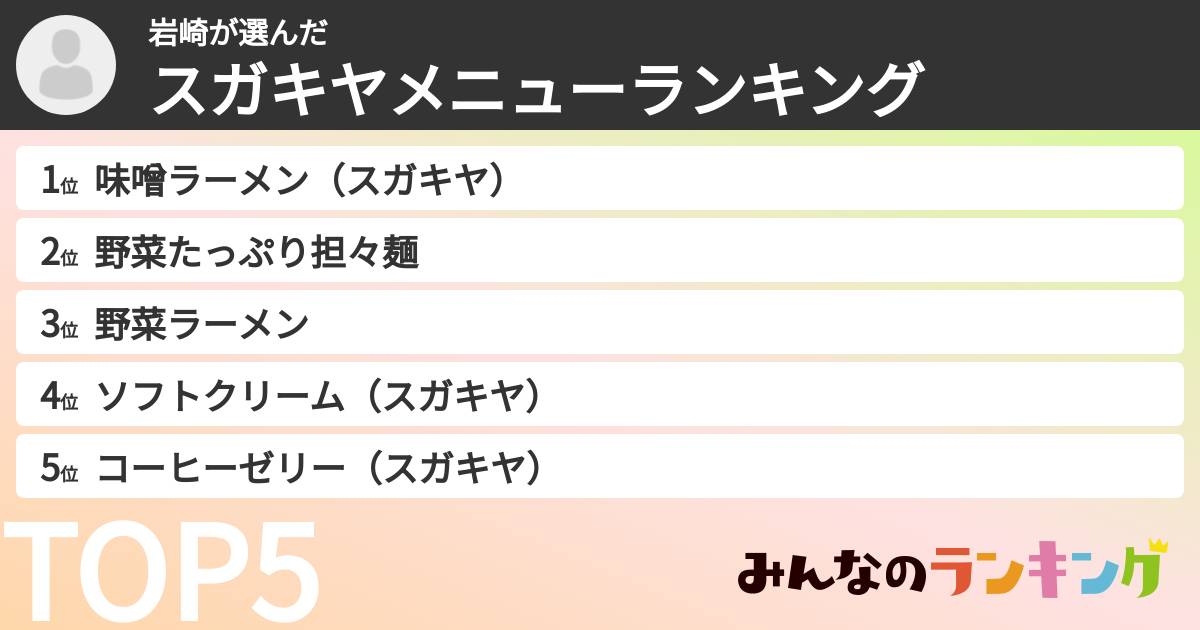 岩崎さんの「スガキヤメニューランキング」