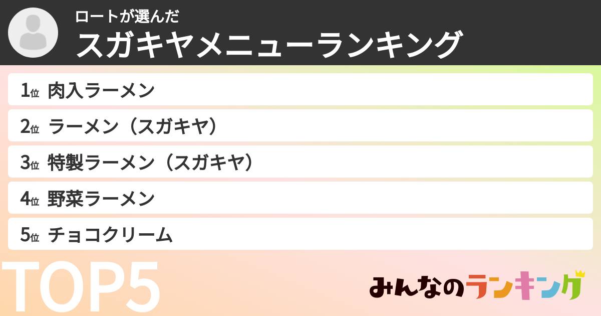 ロートさんの「スガキヤメニューランキング」