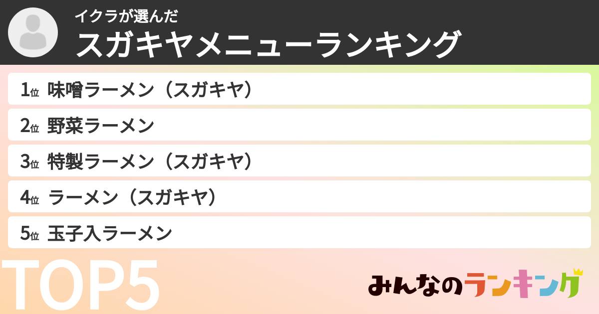 イクラさんの「スガキヤメニューランキング」