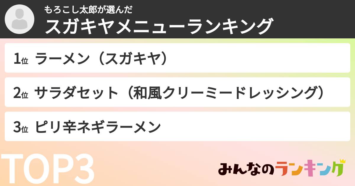 もろこし太郎さんの「スガキヤメニューランキング」