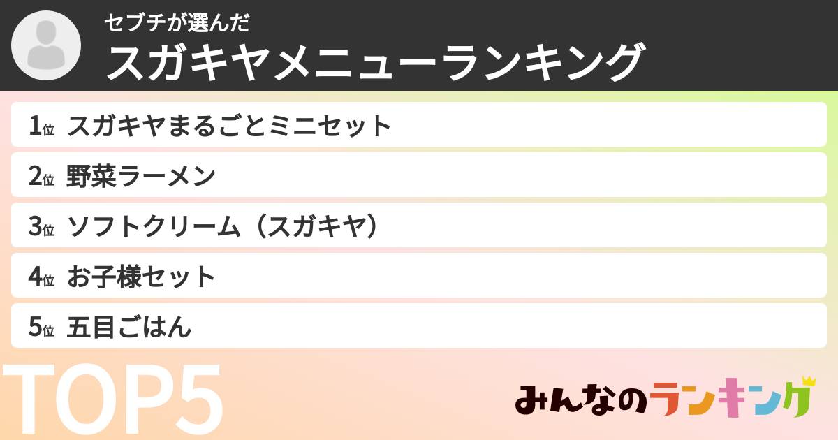 セブチさんの「スガキヤメニューランキング」