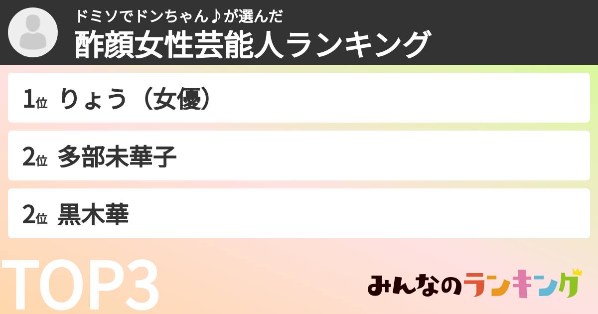 ドミソでドンちゃん♪さんの「酢顔女性芸能人ランキング」