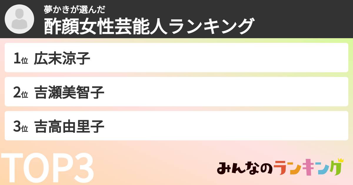 夢かきさんの「酢顔女性芸能人ランキング」