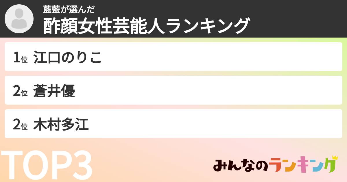 藍藍さんの「酢顔女性芸能人ランキング」