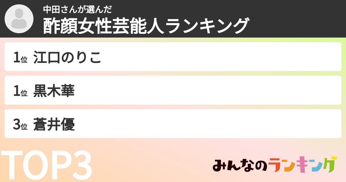 中田さんさんの「酢顔女性芸能人ランキング」
