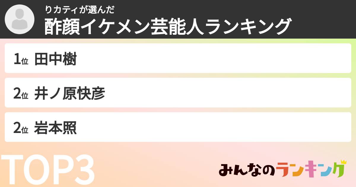 りカティさんの「酢顔イケメン芸能人ランキング」