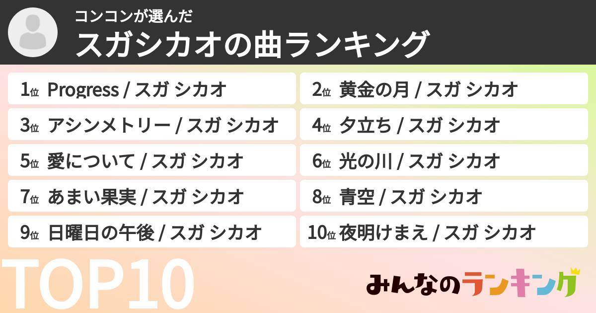 コンコンさんの「スガシカオの曲ランキング」