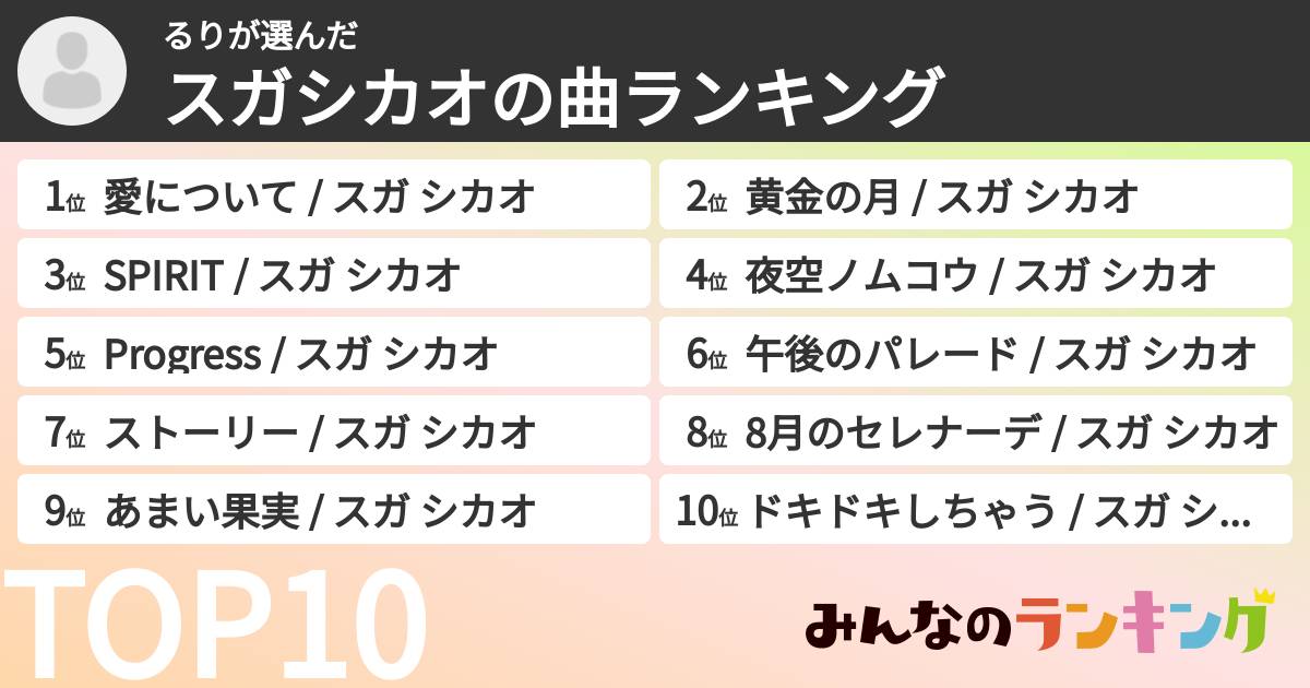 るりさんの「スガシカオの曲ランキング」