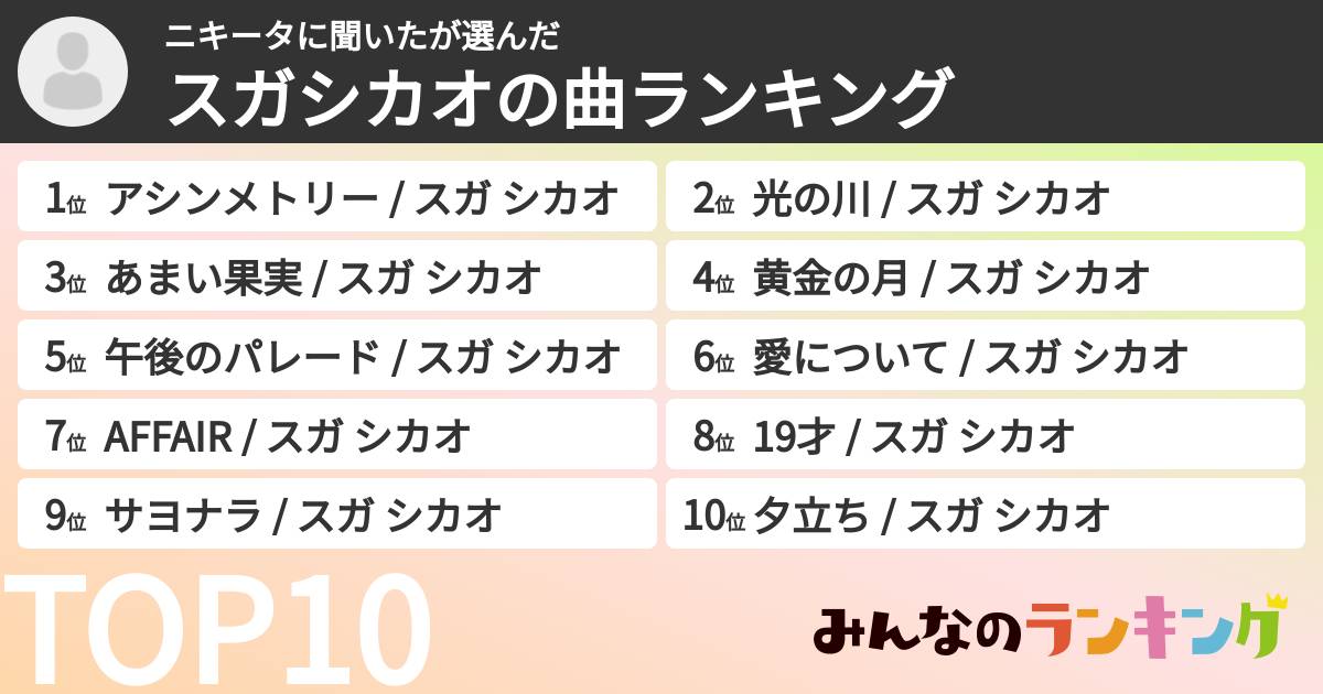 ニキータに聞いたさんの「スガシカオの曲ランキング」