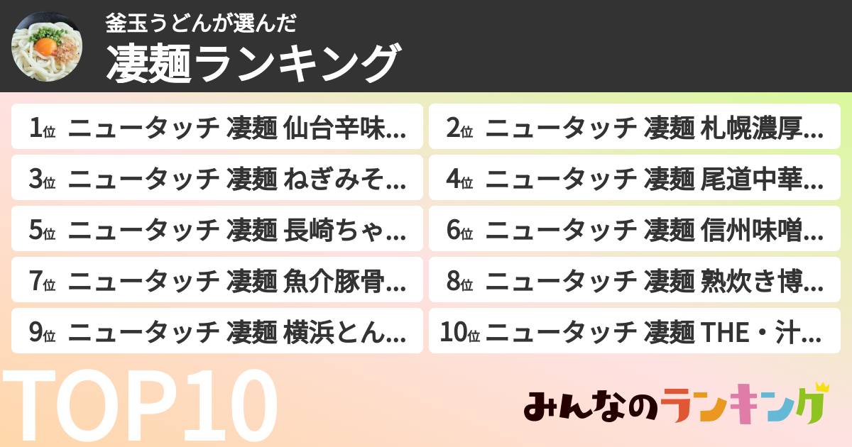 釜玉うどんさんの「凄麺ランキング」