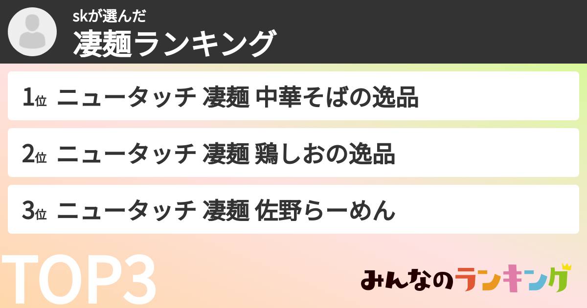 skさんの「凄麺ランキング」