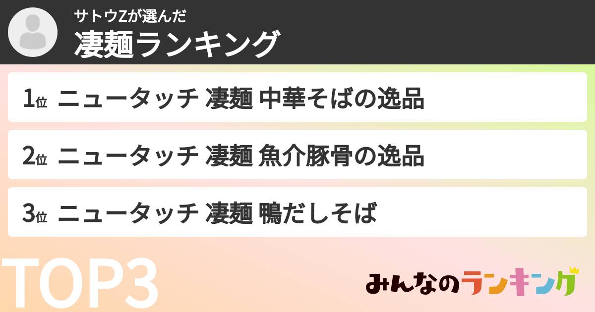サトウZさんの「凄麺ランキング」