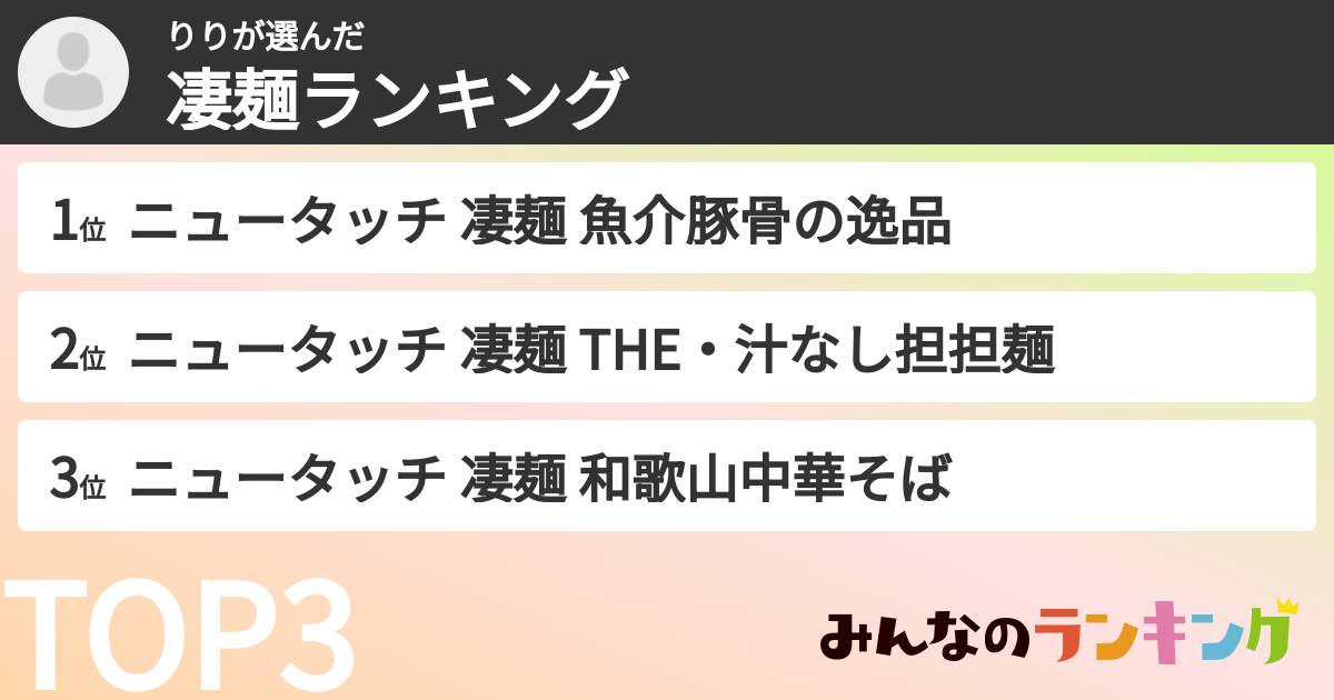 りりさんの「凄麺ランキング」