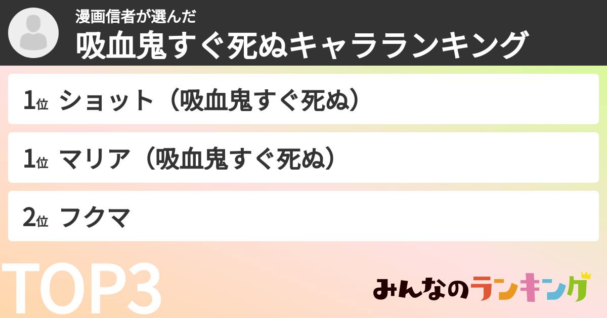 漫画信者さんの「吸血鬼すぐ死ぬキャラランキング」
