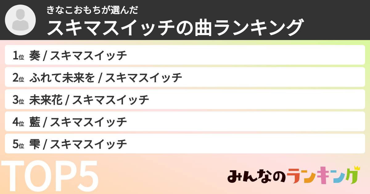 きなこおもちさんの「スキマスイッチの曲ランキング」
