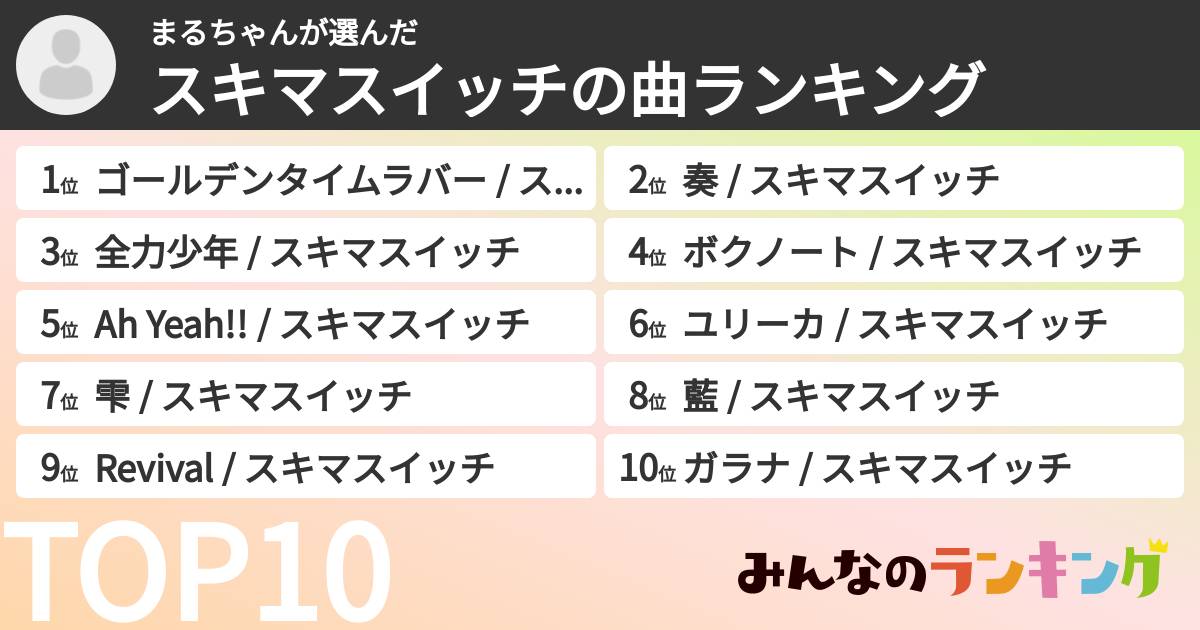 まるちゃんさんの「スキマスイッチの曲ランキング」