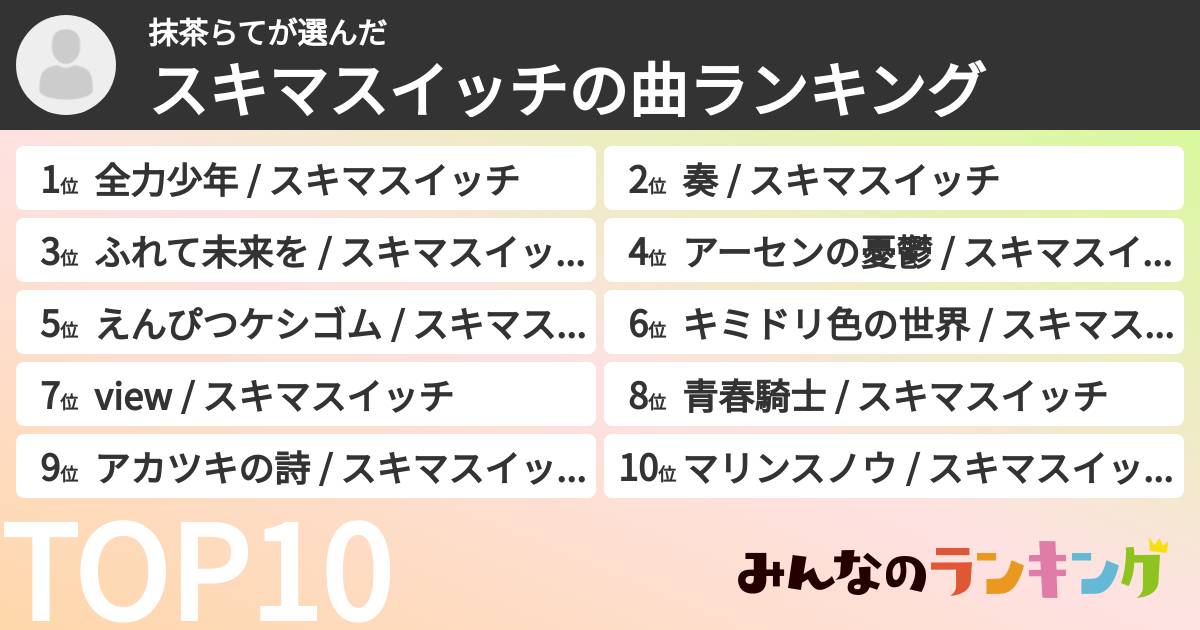 抹茶らてさんの「スキマスイッチの曲ランキング」