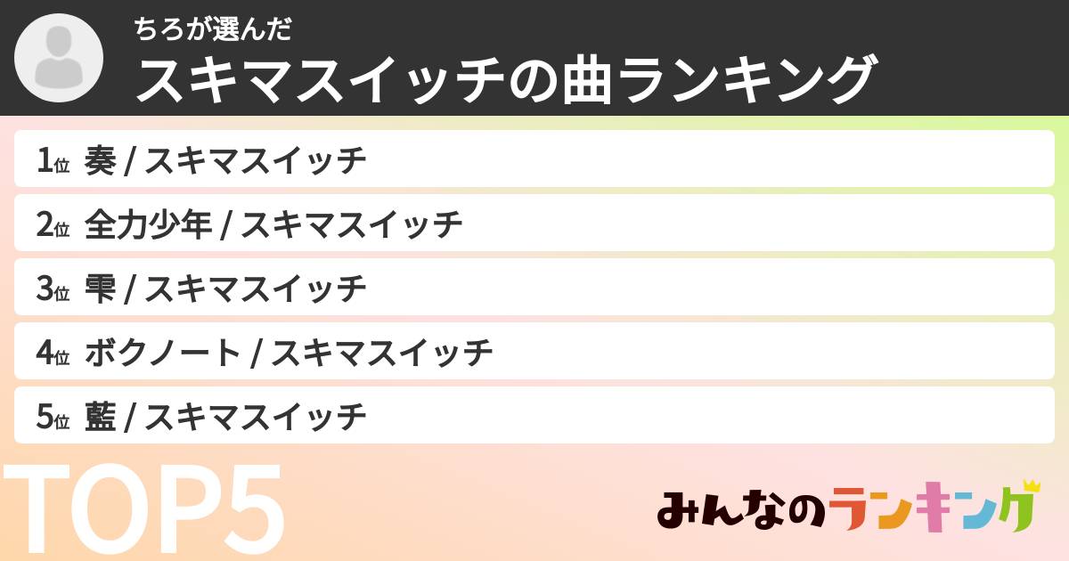 ちろさんの「スキマスイッチの曲ランキング」