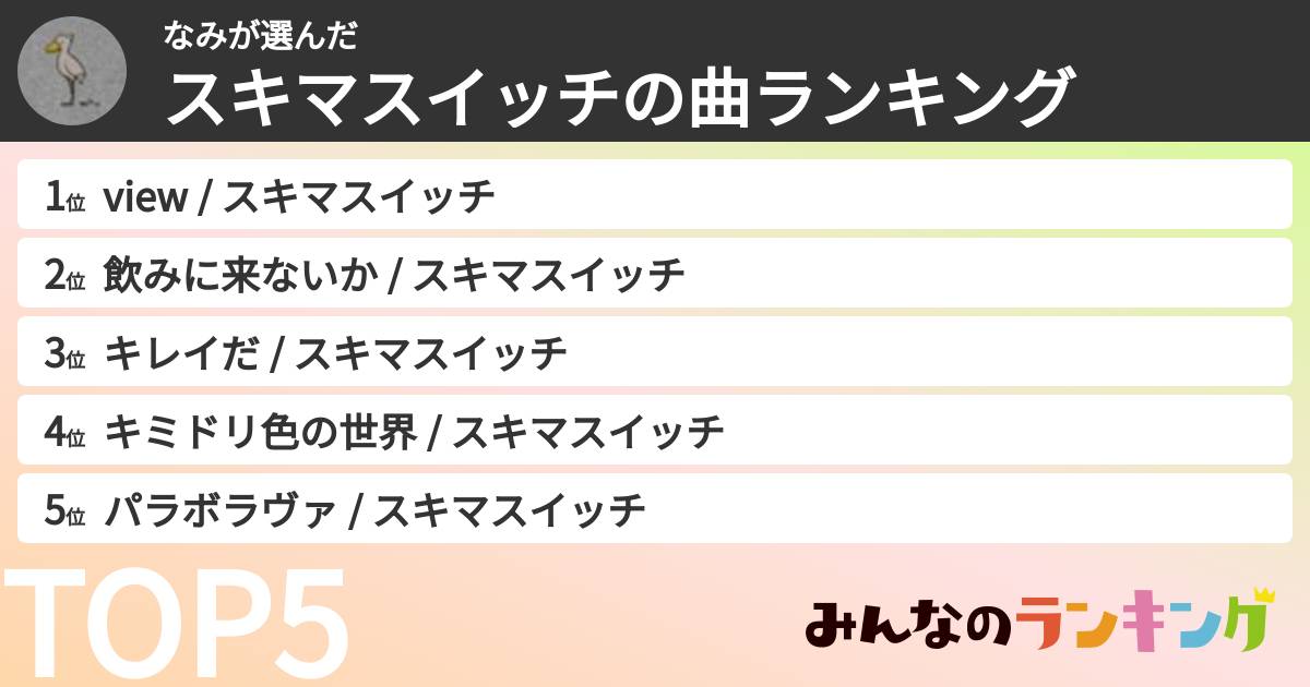 なみさんの「スキマスイッチの曲ランキング」