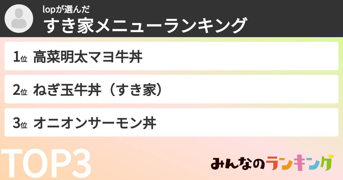 lopさんの「すき家メニューランキング」