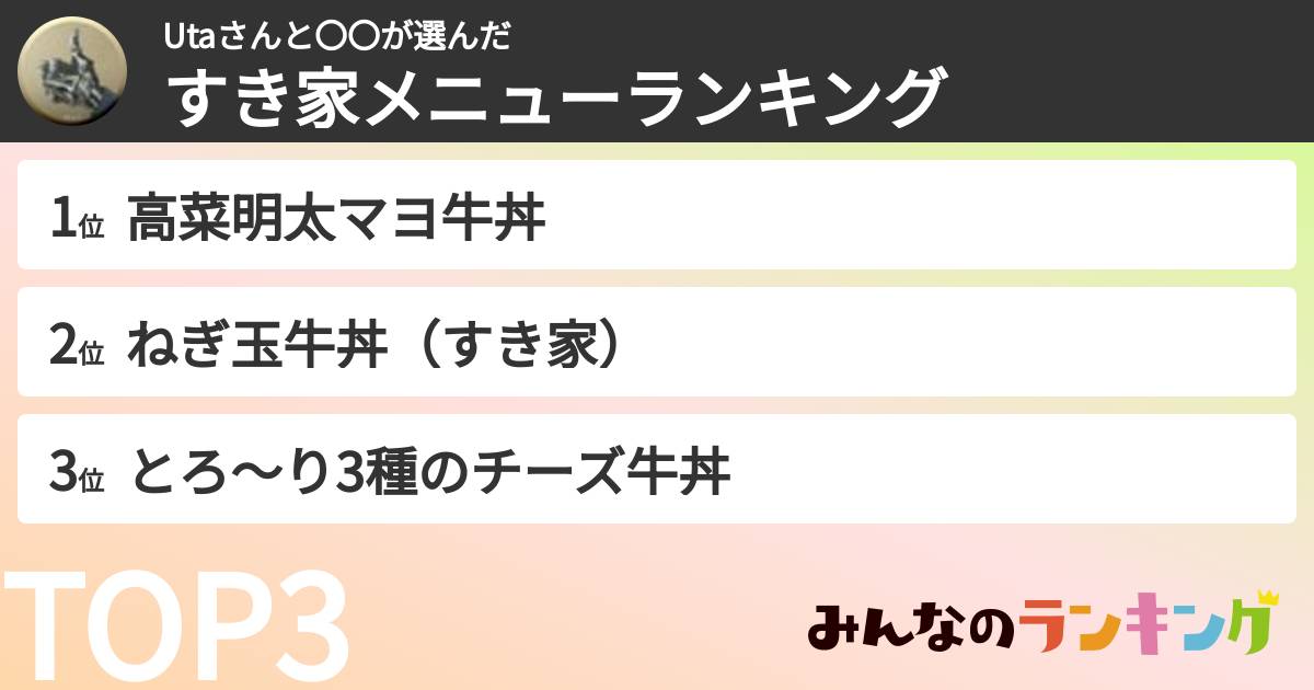 Utaさんと〇〇さんの「すき家メニューランキング」
