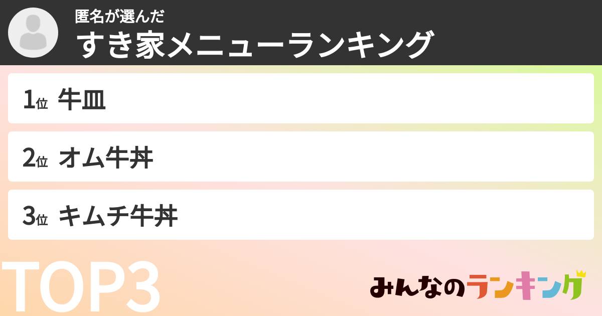 匿名さんの「すき家メニューランキング」