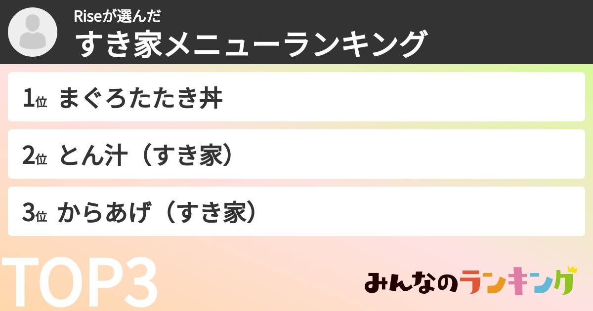 Riseさんの「すき家メニューランキング」
