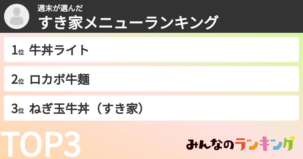 週末さんの「すき家メニューランキング」