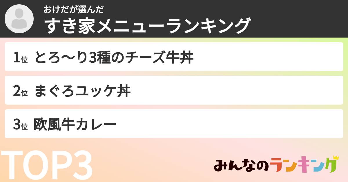 おけださんの「すき家メニューランキング」