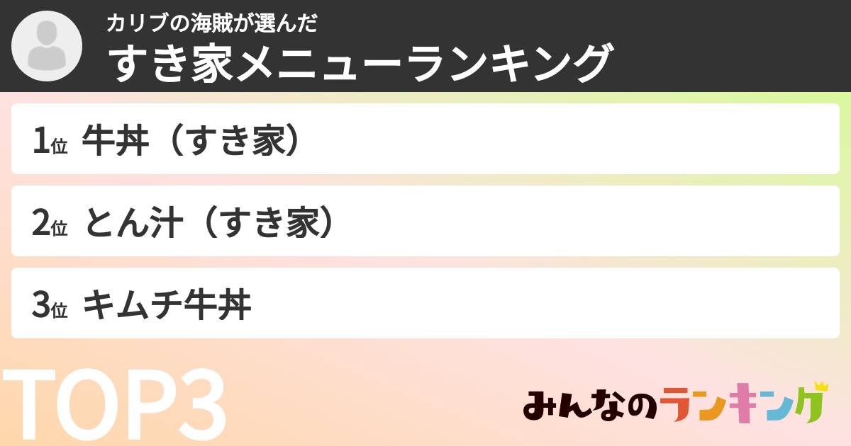 カリブの海賊さんの「すき家メニューランキング」