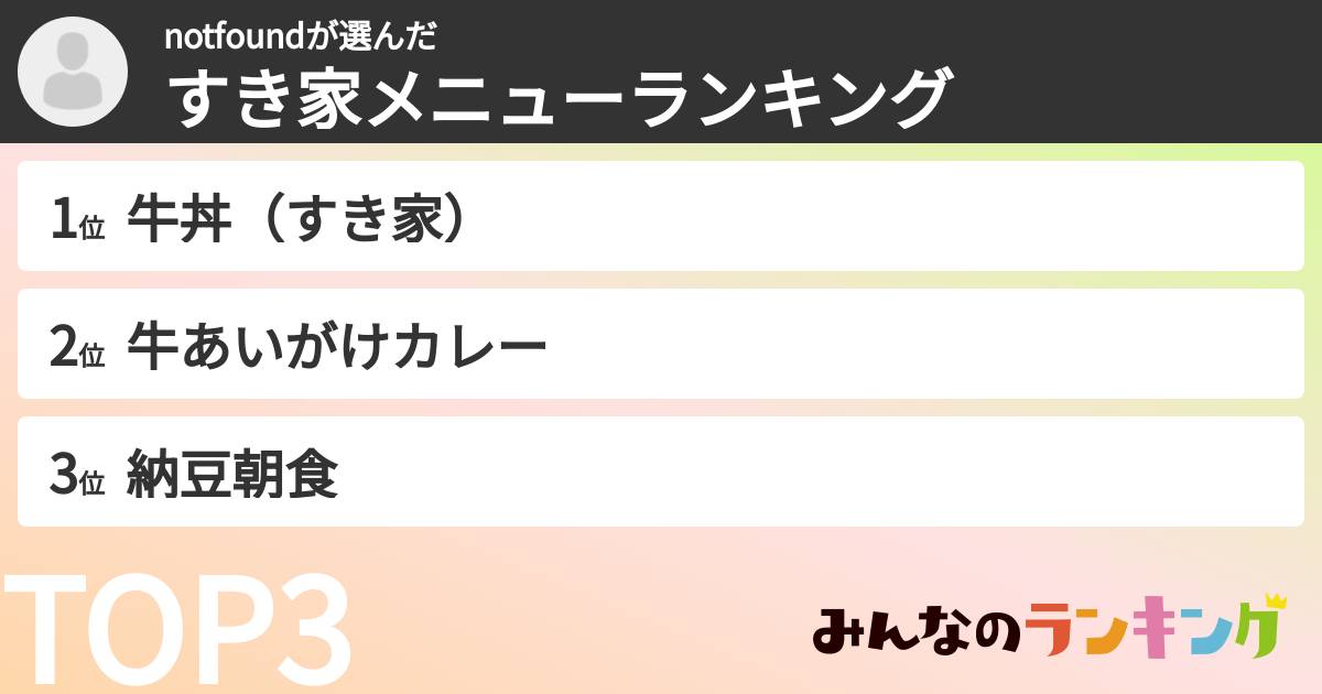 notfoundさんの「すき家メニューランキング」