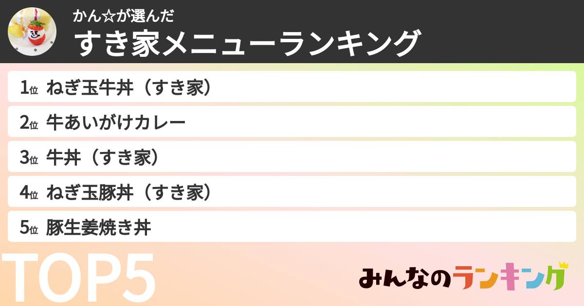 かん☆さんの「すき家メニューランキング」