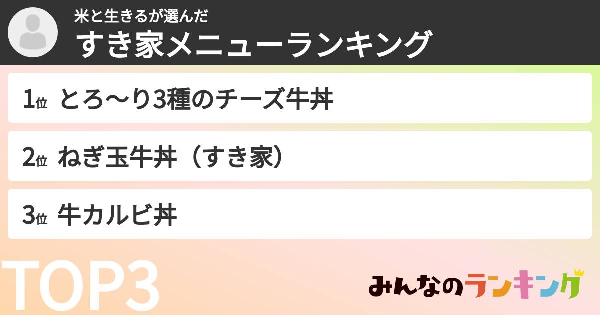 米と生きるさんの「すき家メニューランキング」