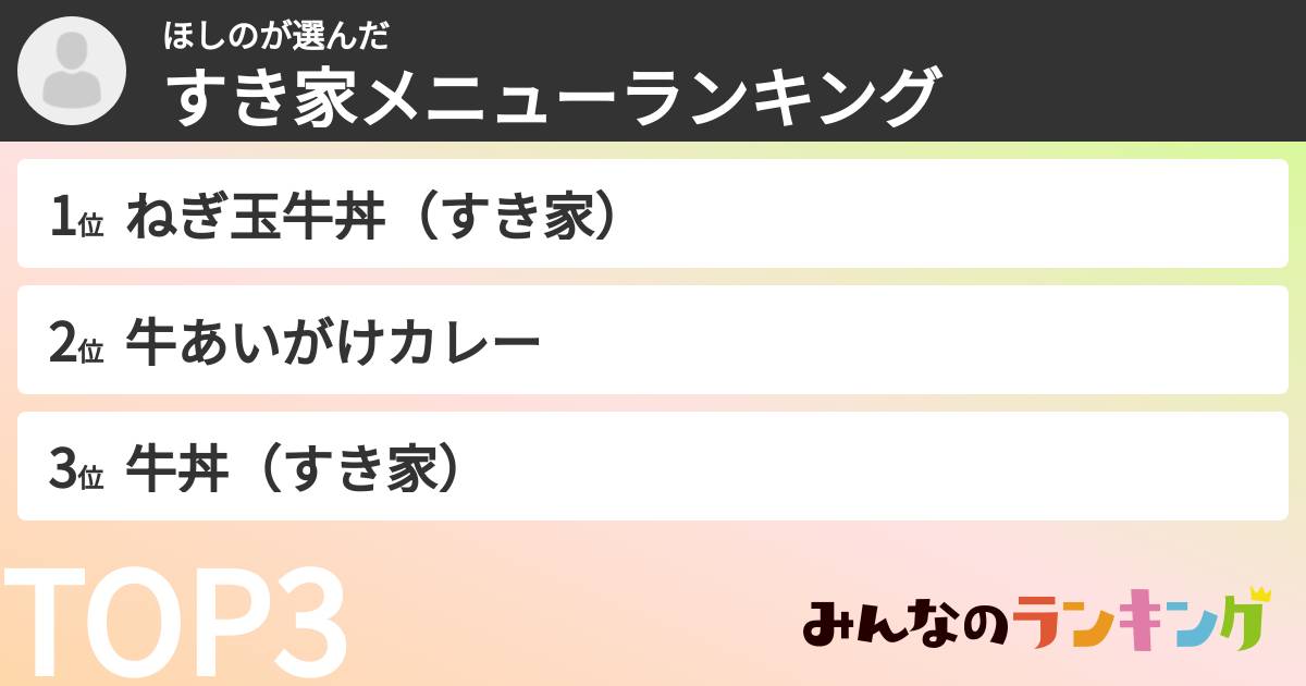 ほしのさんの「すき家メニューランキング」