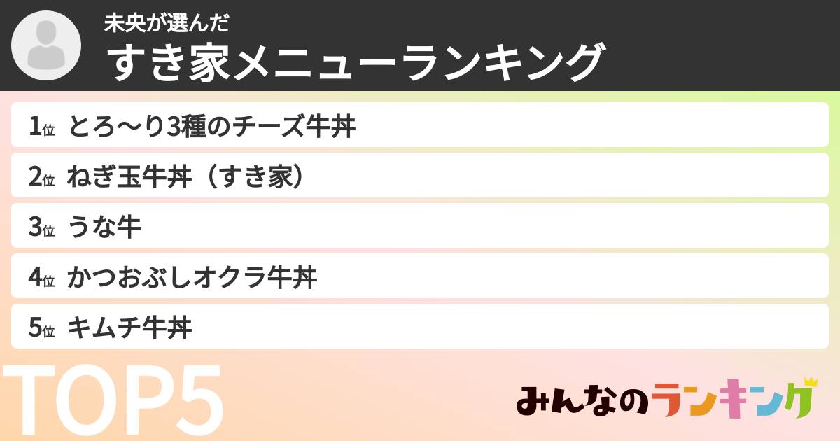 未央さんの「すき家メニューランキング」