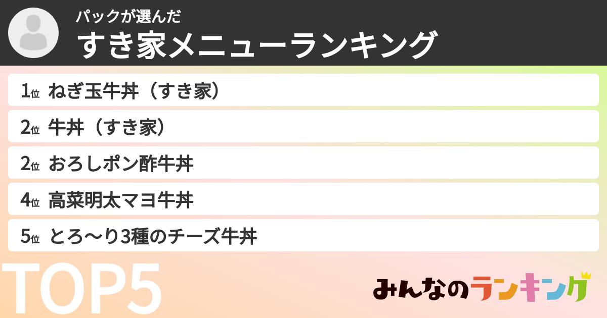 パックさんの「すき家メニューランキング」