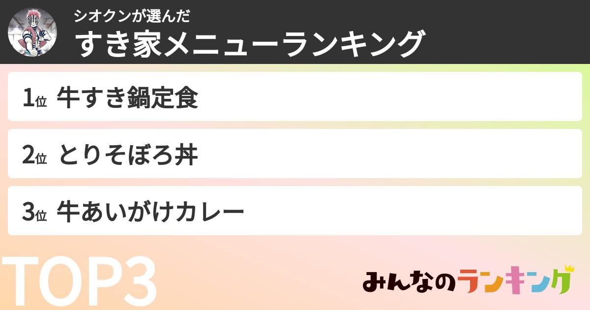 シオクンさんの「すき家メニューランキング」