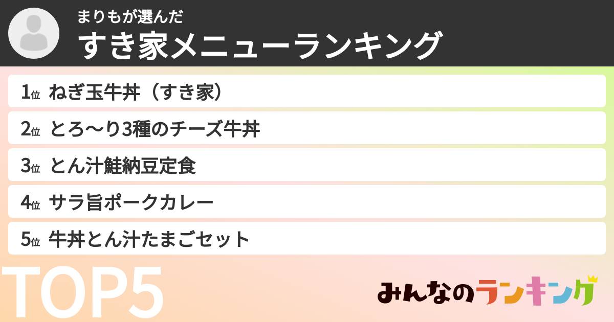 まりもさんの「すき家メニューランキング」