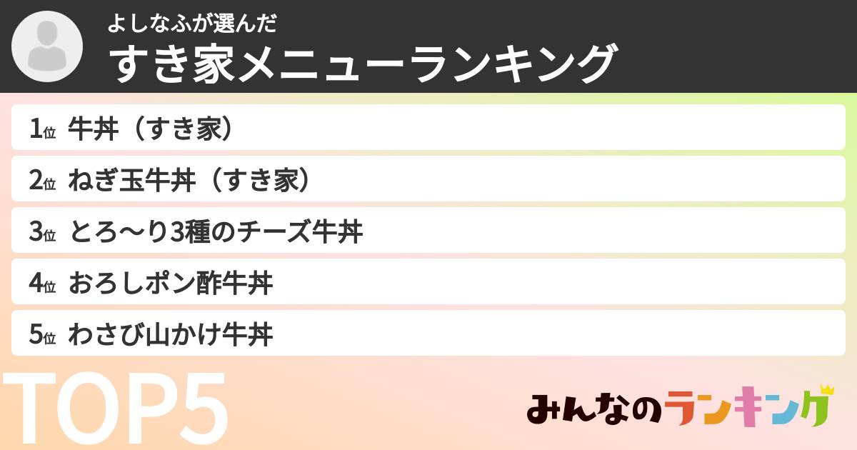 よしなふさんの「すき家メニューランキング」