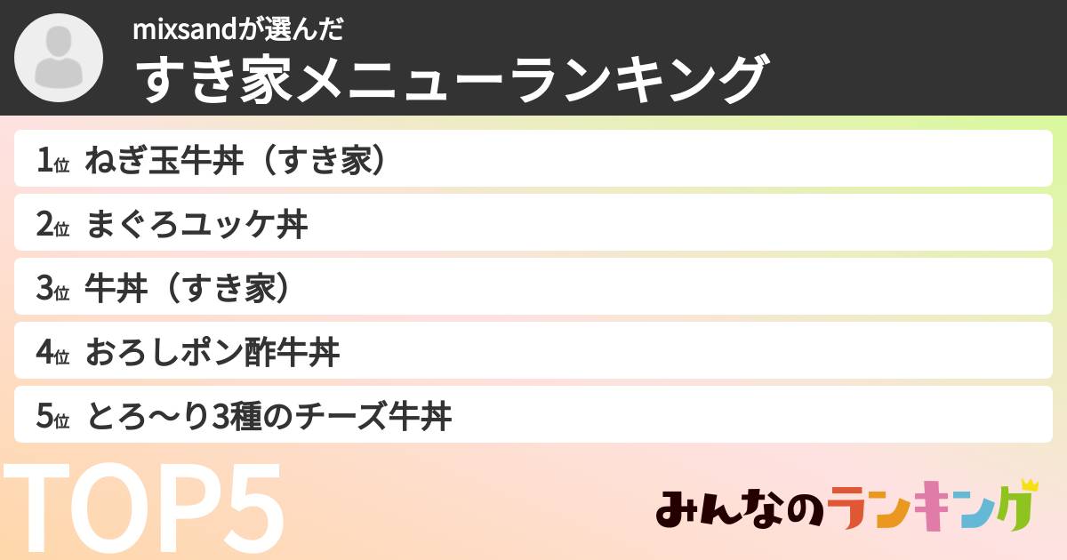 mixsandさんの「すき家メニューランキング」